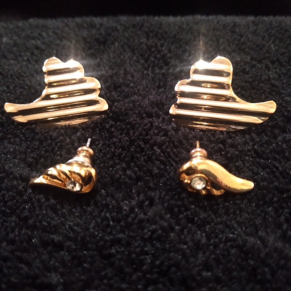 2 pairs of gold toned wing earrings